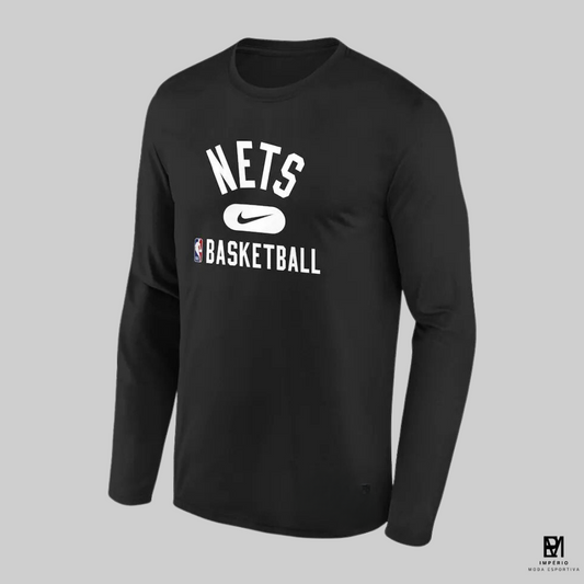 NBA - Nets - manga longa - preta